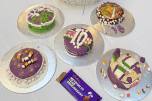 Metrion 10th anniversary cake decorating